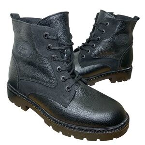 Pajar Black Leather Winter Boots Genuine Shearling Lined Sz Men 7.5/Women 9.5